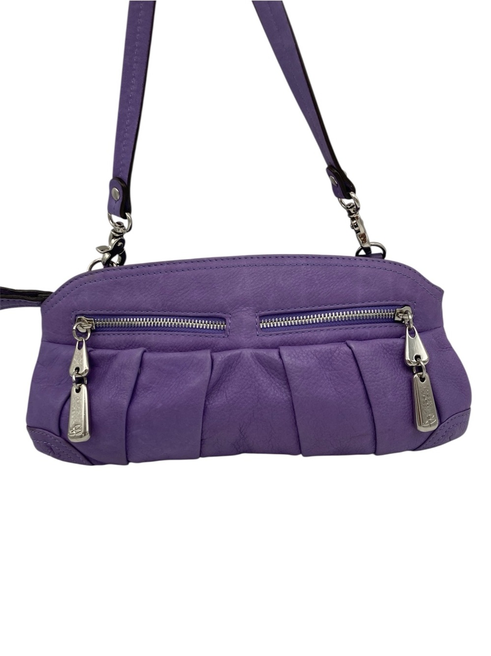 B. Makowsky Purple Leather Pleated Shoulder Bag